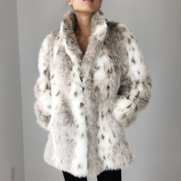 VINTAGE BOHO FAUX FUR COAT JACKET - SNOW LEAPARD - Picture 4 of 8